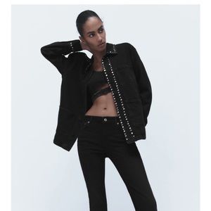 Zara studded denim jacket black